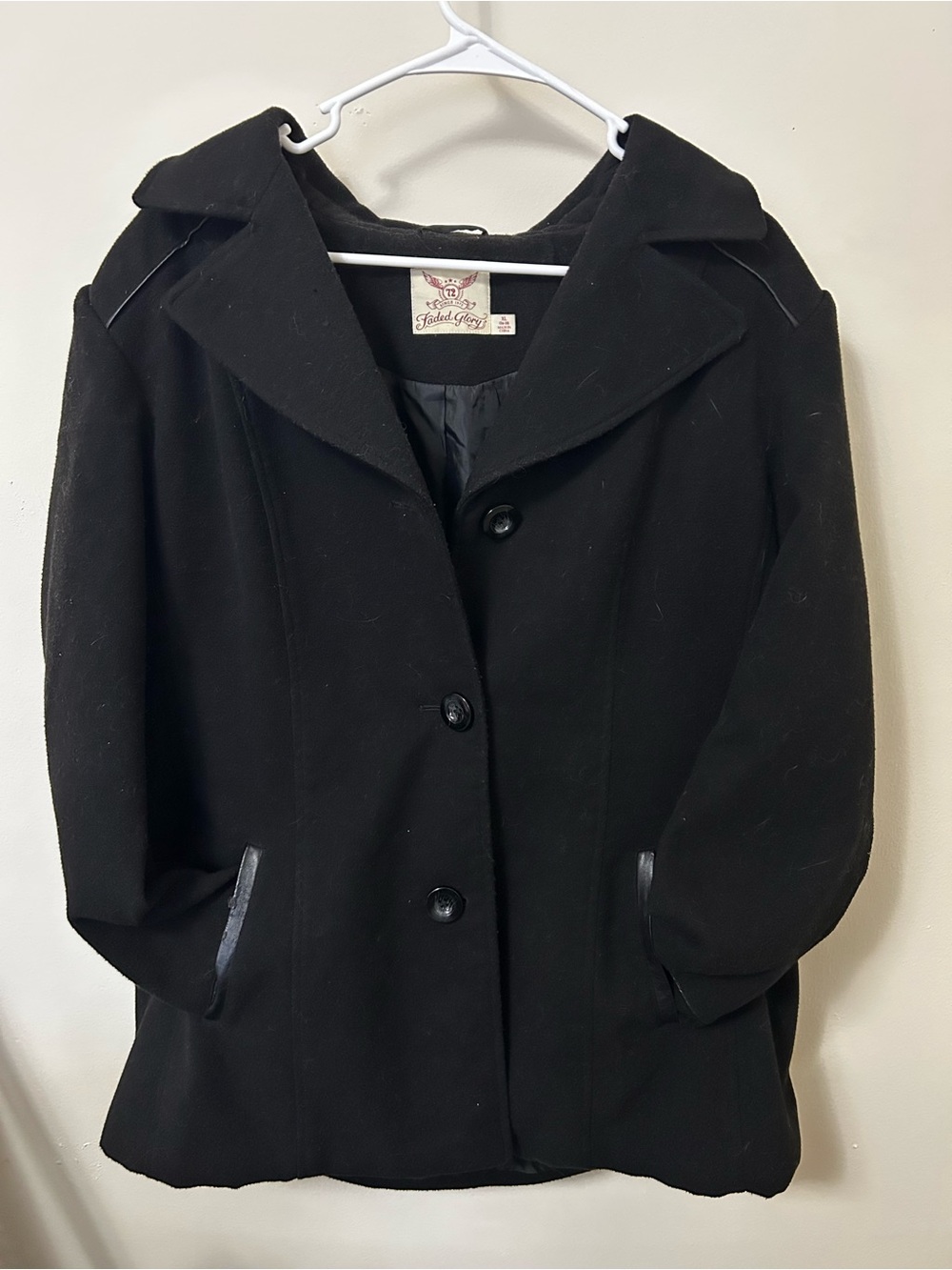 Faded Glory Black Pea Coat with Notch Collar
